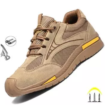 Защитная рабочая обувь с пластиковым носком и изоляцией 6 кВ, дышащие неразрушимые кроссовки из коровьей замши, противоударная мужская обувь с защитой от проколов 38 чёрный