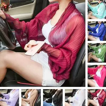 Защитная шаль для вождения и пляжа, женская шифоновая одежда, шарф, анти-УФ-велосипедный плащ с рукавами, накидка фиолетовый