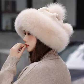 Защитная шапка из лисьего меха, теплая норковая шапка, женская осенне-зимняя шапка из меха кролика Рекс, женская шапка из цельного меха норки, новая принцесса S54-55cm чёрный