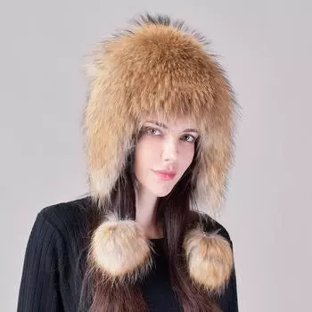 Защитная шапка Lei Feng из меха енота для ушей, женская, симпатичная, шерстяная, для езды на велосипеде, холодная, корейская версия, теплая, вязаная шерстяная шапка с кошачьими ушками