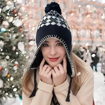 Защитная вязаная шапка для ушей, зимняя морозостойкая плюшевая вязаная шапка, теплая вязаная шапка для женщин