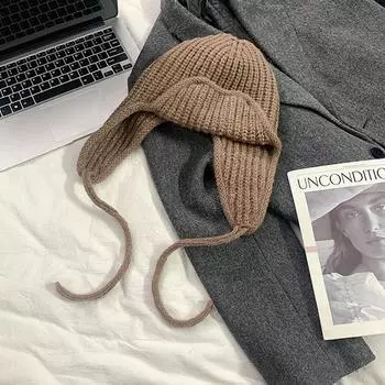 Защитная вязаная шапка для ушей, зимняя теплая, морозостойкая, летная шапка, однотонная шерстяная вязаная шапочка, корейская женская шапочка розовый