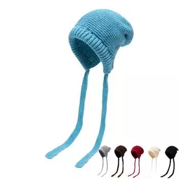 Защитная вязаная шапка со шнуровкой, женская осенне-зимняя теплая шерстяная шапка бежевый