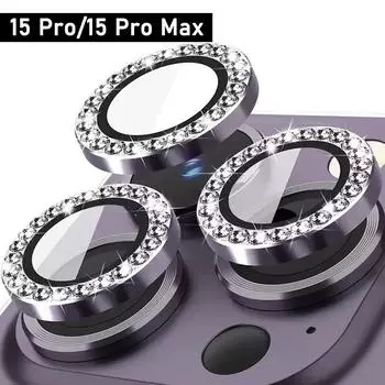 Защитное стекло для объектива камеры из алмазного металла для iPhone 15 Pro/15 Pro Max Защитное стекло для камеры iPhone 3 шт./комплект Защитное стекло для объектива белый