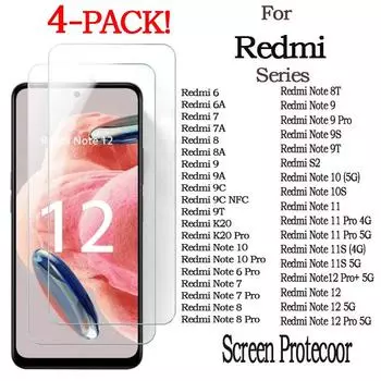Защитное стекло для Redmi Note 12, 11, 10, 9, 8, 7 Pro Plus, 5G, защитное стекло для Redmi Note 11S, 10S, 9T, 8T, 11T, 10T, 4 шт.
