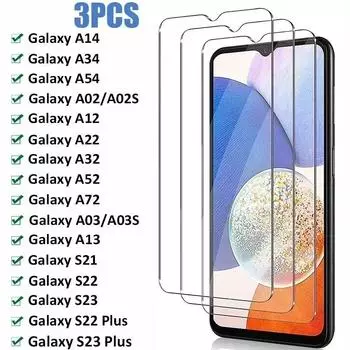 Защитное стекло для Samsung Galaxy A14 A34 A54 A02 A12 A52 A72 A03 A13, защитное стекло для Samsung S21 S22 S23 Plus, 3 шт. For Samsung A12 чистый