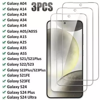 Защитное стекло для Samsung Galaxy S24 S23FE S22 S21 Plus, 3 шт., защитное стекло для Samsung A14 A24 A34 A54 A05S A35 A55, стекло For Samsung A12 чистый