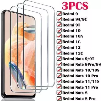 Защитное стекло для Xiaomi Redmi Note 8, 9, 10, 11, 12 Pro, 3 шт., закаленное защитное стекло для экрана Redmi 10A, 9T, 9A, 10C, 9C, 12C, 3 шт. redmi 9a чистый