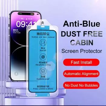 Защитное стекло Dust Free Box для iPhone 16 15 14 13 12 11 Pro Max Anti Blue Ray, закаленное стекло для iPhone Xs Max XR X, комплект для автоматического удаления пыли iPhone X
