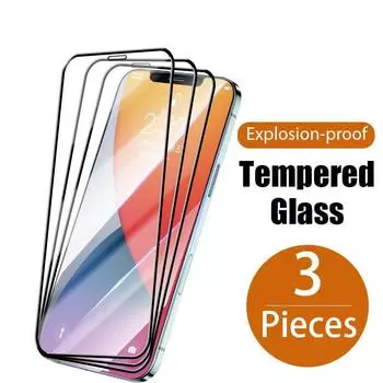 Защитное стекло из 3 предметов с полным покрытием для Huawei P20 P30 P40 Nova 3 3i 4e 5 6 Samsung A6 A7 A8 Redmi Note 7 8 9 10 11 iPhone 5 чёрный