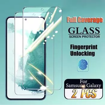 Защитное стекло из закаленного стекла для Samsung Galaxy S24 S23 S22 S21 Plus FE Note 20, разблокировка по отпечатку пальца S24Ultra S 24, 2 шт. Note 8 чистый