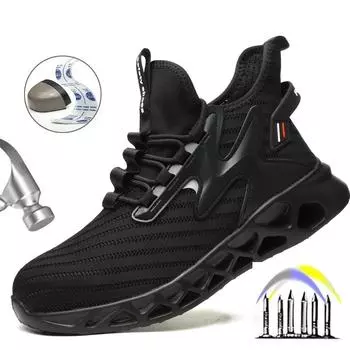 Защитные ботинки для мужчин Рабочие кроссовки Женские ботинки Дышащие туфли со стальным носком Защитные непрокалываемые мужские неразрушаемые ботинки 37 чёрный