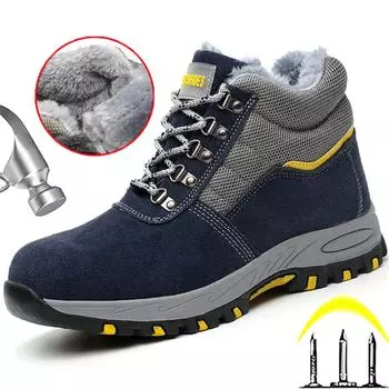 Защитные ботинки осень-зима 2024 года, мужская обувь, рабочие ботинки с защитой от проколов, высокие ботинки со стальным носком, защитные ботинки для строительства 36 чёрный