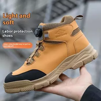 Защитные ботинки с вращающимися пуговицами, мужская и женская обувь со стальным носком, зимняя рабочая защитная обувь, неразрушимые защитные защитные рабочие ботинки 45 чёрный