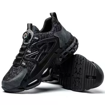Защитные ботинки со стальным носком и защитой от проколов, мужские рабочие кроссовки с вращающимися кнопками, дышащие, нескользящие, строительные рабочие ботинки 40 чёрный