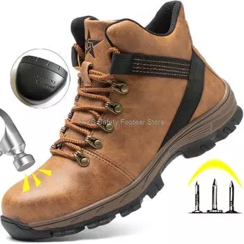 Защитные ботинки со стальным носком и защитой от ударов, мужские рабочие ботинки с защитой от проколов, мужская рабочая обувь с высоким верхом, износостойкая обувь больших размеров 36