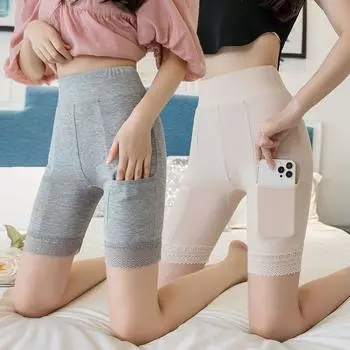 Защитные брюки из чистого хлопка с карманами и высокой талией, с втягиванием живота, кружевом, анти- L чёрный