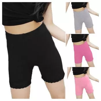 Защитные брюки с кружевными манжетами без вырезов для девочек, леггинсы на весну и лето, милые танцевальные штаны 100 розовый