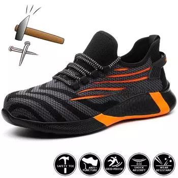 Защитные кроссовки Рабочие ботинки Дышащая строительная рабочая обувь для женщин и мужчин Защитная обувь со стальным носком Противоударные защитные ботинки 42