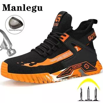 Защитные рабочие ботинки со стальным носком. Мужская обувь. Дышащая легкая защитная обувь. Мужская и женская неразрушимая рабочая обувь. Сапоги. Противоударные защитные ботинки. 39 чёрный
