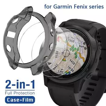 Защитный чехол 2-в-1 + защитная пленка для экрана для Garmin Fenix 7 7S 7X 6 6S 6X Pro 5 5S умные часы силиконовый чехол и закаленное стекло