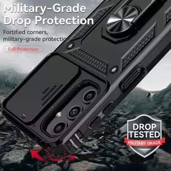 Защитный чехол 3 в 1 для iPhone 15 14 13 Pro Max Samsung Galaxy S24 S23 A15 A14 A13 A12 Redmi 12C 10C POCO X5 X3, чехол с кольцом, магнитная подставка For Redmi A1 Plus чёрный