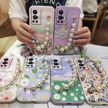 Защитный чехол-браслет Bear Чехол для телефона VIVO X70 Pro Чехол для телефона Anti Fall Soft Shell Simplicity Pearl Bracelet VIVO X70 Pro