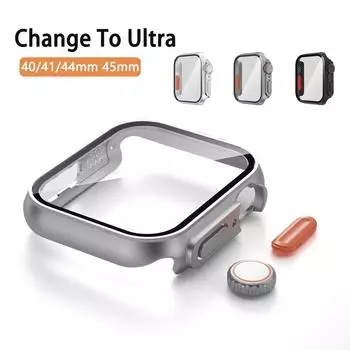 Защитный чехол для экрана Apple Watch Case 45 мм 44 мм 40 мм 41 мм серии 8 7 ПК Чехлы для часов + закаленное стекло Изменение стиля Ultra 40mm чёрный