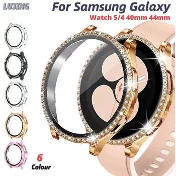 Защитный чехол для экрана Samsung Galaxy Watch 5 4 40 мм 44 мм, бампер из закаленного стекла с бриллиантами, полное покрытие для Galaxy Watch 4 44 мм Galaxy watch 4 40mm золотой