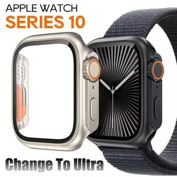 Защитный чехол для Apple Watch 10 42/46MM PC Cover+стеклянная пленка для IWatch Series9 8 7 SE 6 5 4 44/45MM Shell Series456 SE 44mm старый серебряный