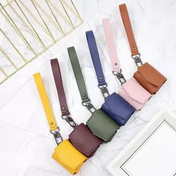 Защитный чехол для беспроводной гарнитуры из искусственной кожи с отверстиями для зарядки, устойчивый к грязи, прочная ручка, чехол для наушников AirPods 3 чёрный