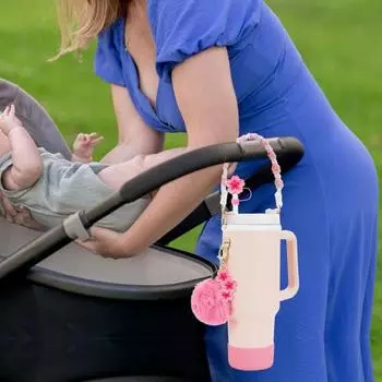 Защитный чехол для бутылки с водой Yousheng, набор для стакана Stanley, силиконовый чехол с ручкой, ремешком, цветочные подвески розовый