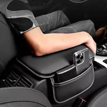 Защитный чехол для центральной консоли автомобиля, усовершенствованный подлокотник, подушка, коврик для подлокотника с боковым карманом для хранения, автомобильные аксессуары из искусственной кожи чёрный