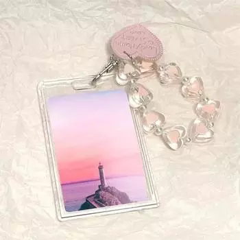 Защитный чехол для хранения карт, защитный ремешок с подвеской в виде сердца, прозрачный защитный сейф для карточек, письмо-сейф со шнурком, чехол для удостоверения личности для студентов A розовый