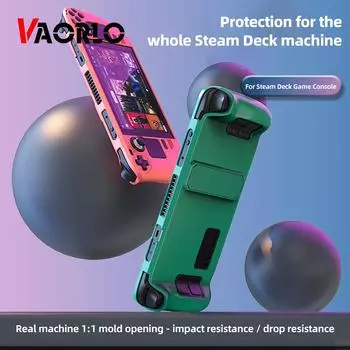 Защитный чехол для игровой консоли Steam Deck с кронштейном, противоударный чехол, жесткий чехол для ПК, нескользящий для аксессуаров Valve Steam Deck зелёный