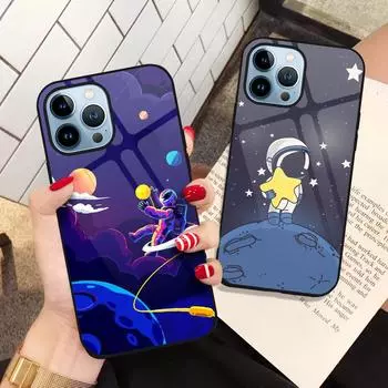 Защитный чехол для Iphone 14 13 11 12 Pro Max Mini Xs Xr X 7 8 6s Plus Se 2022, чехол из закаленного стекла Moon Astronaut, чехол For iphone SE 2022