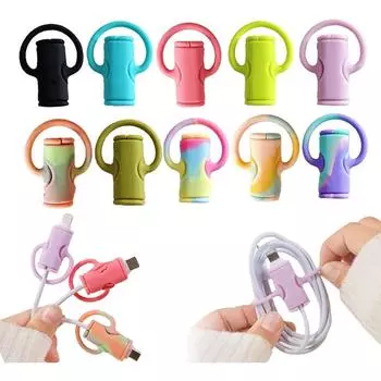 Защитный чехол для кабеля передачи данных 2 в 1, силиконовый чехол для хранения зарядного устройства из 6/10 частей, симпатичный защитный чехол для кабеля, универсальный защитный чехол для мини-зарядного устройства 6*4cm,6Pcs-A разноцветный