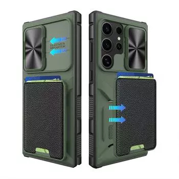 Защитный чехол для камеры со слайд-объективом для Samsung S24 Ultra, магнитный шарнирный кошелек-держатель для карт, чехол для телефона для Galaxy S23 Ultra for Samsung S23 Ultra синий