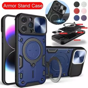 Защитный чехол для линз с магнитным кольцом и вращением на 360 ° для iPhone 15 14Plus 13 12 11Pro Max для Samsung S24 S23 S22 S21 S20 Ultra Plus A05 A14 A54 iPhone 7/8/SE 2/SE 3 чёрный