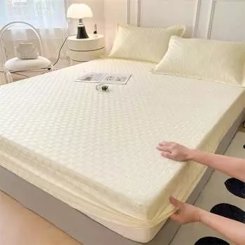 Защитный чехол для матраса из хлопчатобумажного хлопка, противоскользящая дышащая эластичная лента, простынь, наматрасник, топпер без наволочки 2xPillowcase 48x74cm