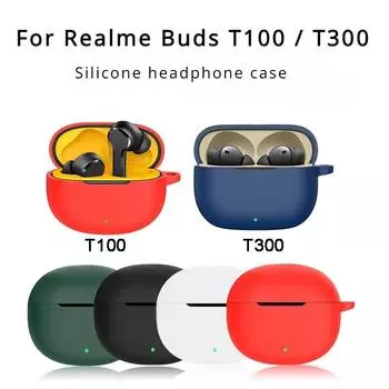 Защитный чехол для наушников Oppo Realme Buds T100/T300, силиконовый чехол, одноцветный силиконовый чехол для Oppo Realme Buds For Realme T300 темно-синий