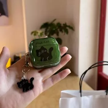 Защитный чехол для наушников Pro2, чехол для наушников второго и третьего поколения, версия с шумоподавлением, третье поколение, четвертое поколение, корейский, милый, забавный, инс Apple AirPods 4 [Green Black Cat] Pendant
