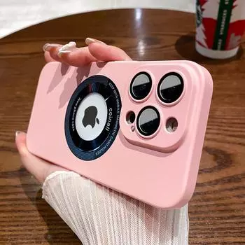 Защитный чехол для объектива с беспроводной зарядкой для Iphone 14pro Max 13 12 11 Pro Max 14 Plus, жидкий силикон, мягкий чехол с отверстием для логотипа For iPhone 14Pro Max