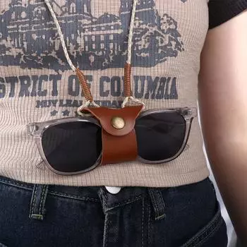 Защитный чехол для очков Кожаные мини-сумки для очков Подвесной зажим для шеи Футляры для очков Шнурки для очков кофейный