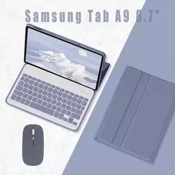 Защитный чехол для Samsung Galaxy Tab A9 8.7 , X110/X115, фиолетовый с русской и английской клавиатурой. мышь (стилус)