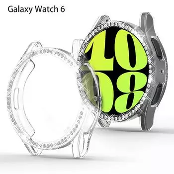 Защитный чехол для Samsung Galaxy Watch 6, 40 мм, 44 мм, чехол для часов ПК, однорядный, инкрустированный бриллиантами, противоударный чехол 40mm