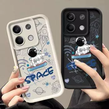 Защитный чехол для телефона с рисунком космонавта для Xiaomi 13T 11T Poco F6 X6 M6 Pro Redmi Note 13 12 11 10 Pro, мягкий противоударный силиконовый чехол с матовым покрытием Redmi Note 13 5G чёрный