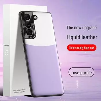Защитный чехол для телефона Samsung S22 Liquid Leather Anti Fall: Цельный чехол Samsung S22 синий/белый