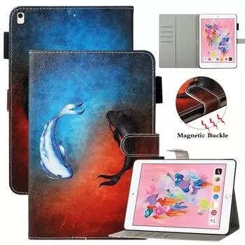 Защитный чехол для всего тела с мультяшными животными и цветами с художественным принтом для iPad 10,2, iPad 10,5, iPad 5, 6, 7, 8, 9, iPad mini 1, 2, 3, 4, 5, 6, откидная крышка с держателем-подставкой iPad Mini