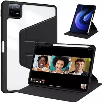Защитный чехол для Xiaomi Pad 6 / Pad 6 Pro / Pad 7 Pro с вращающейся на 360 градусов защитной подставкой, прозрачная задняя часть Xiaomi Pad 6 / Pad 6 Pro чёрный